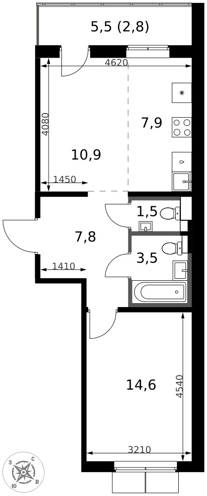 Планировка 49.8 м²