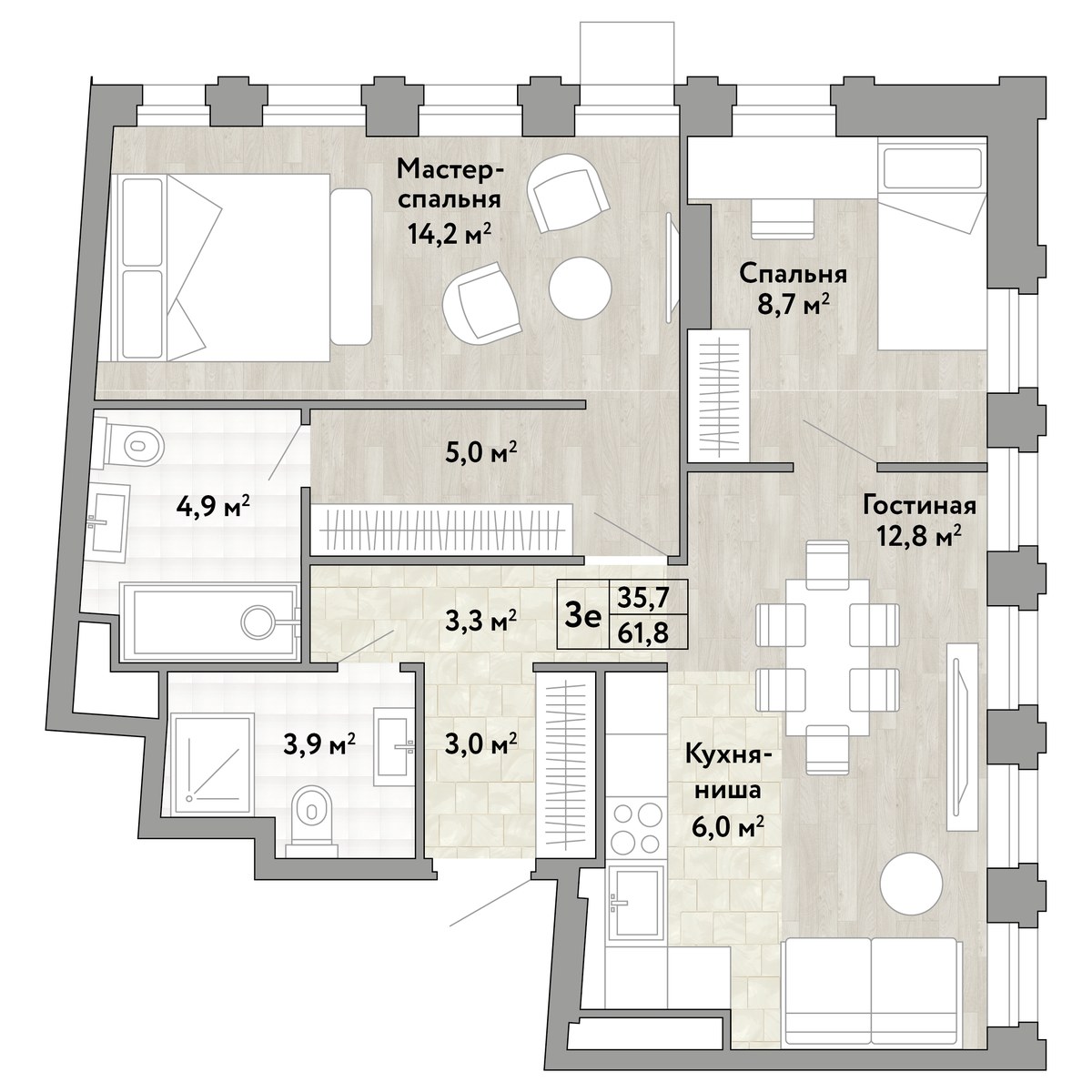 Планировка 61.8 м²