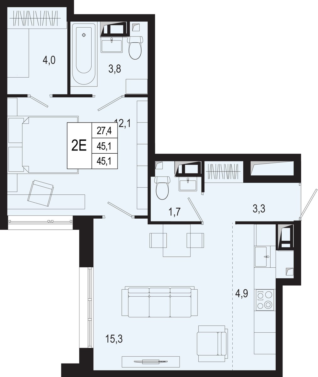 Планировка 45.1 м²