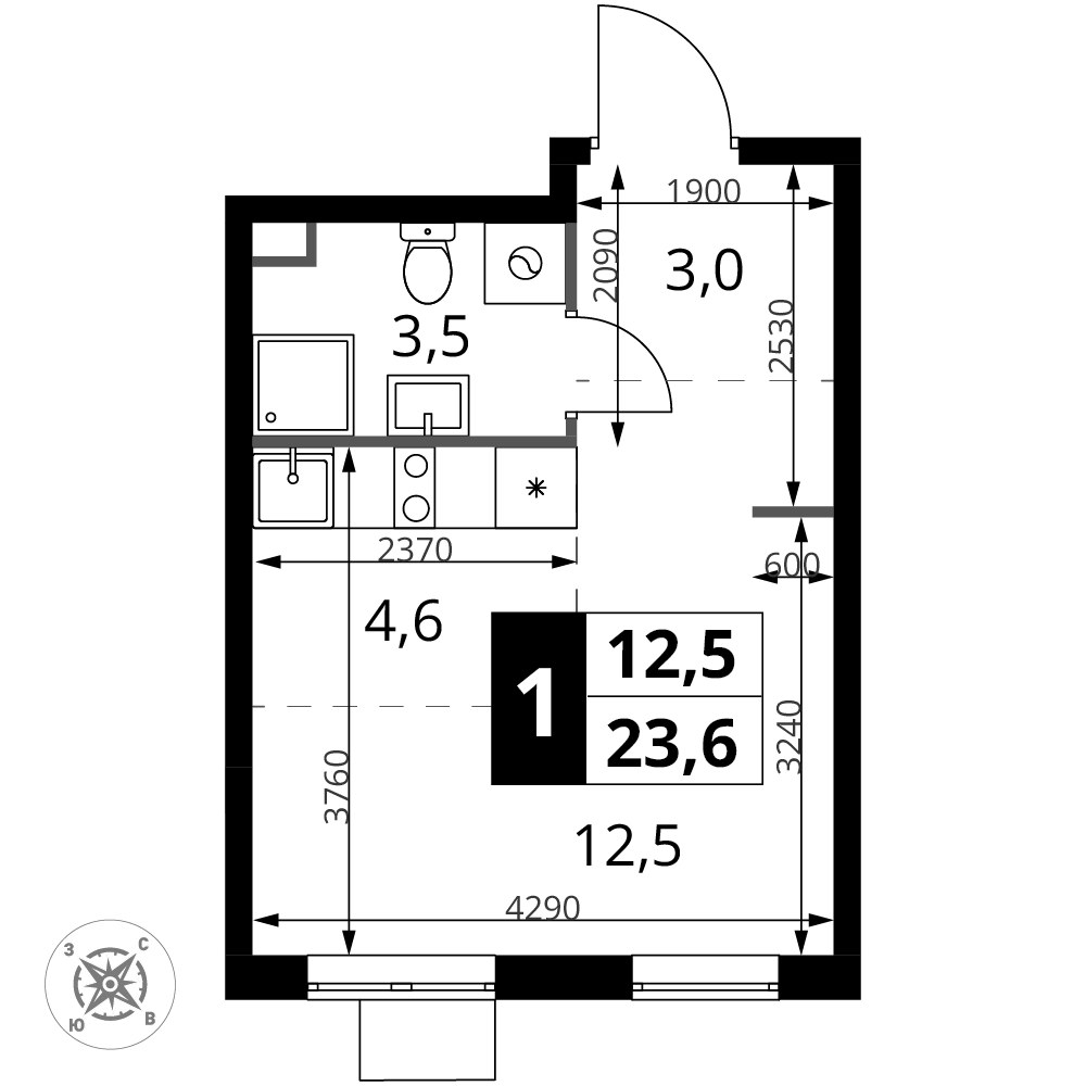 Планировка 23.6 м²