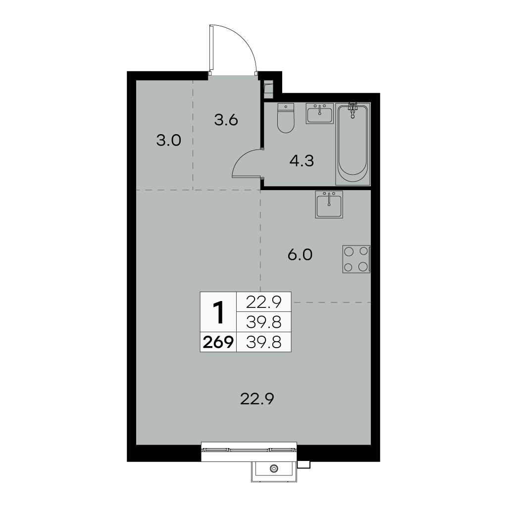 Планировка 39.6 м²