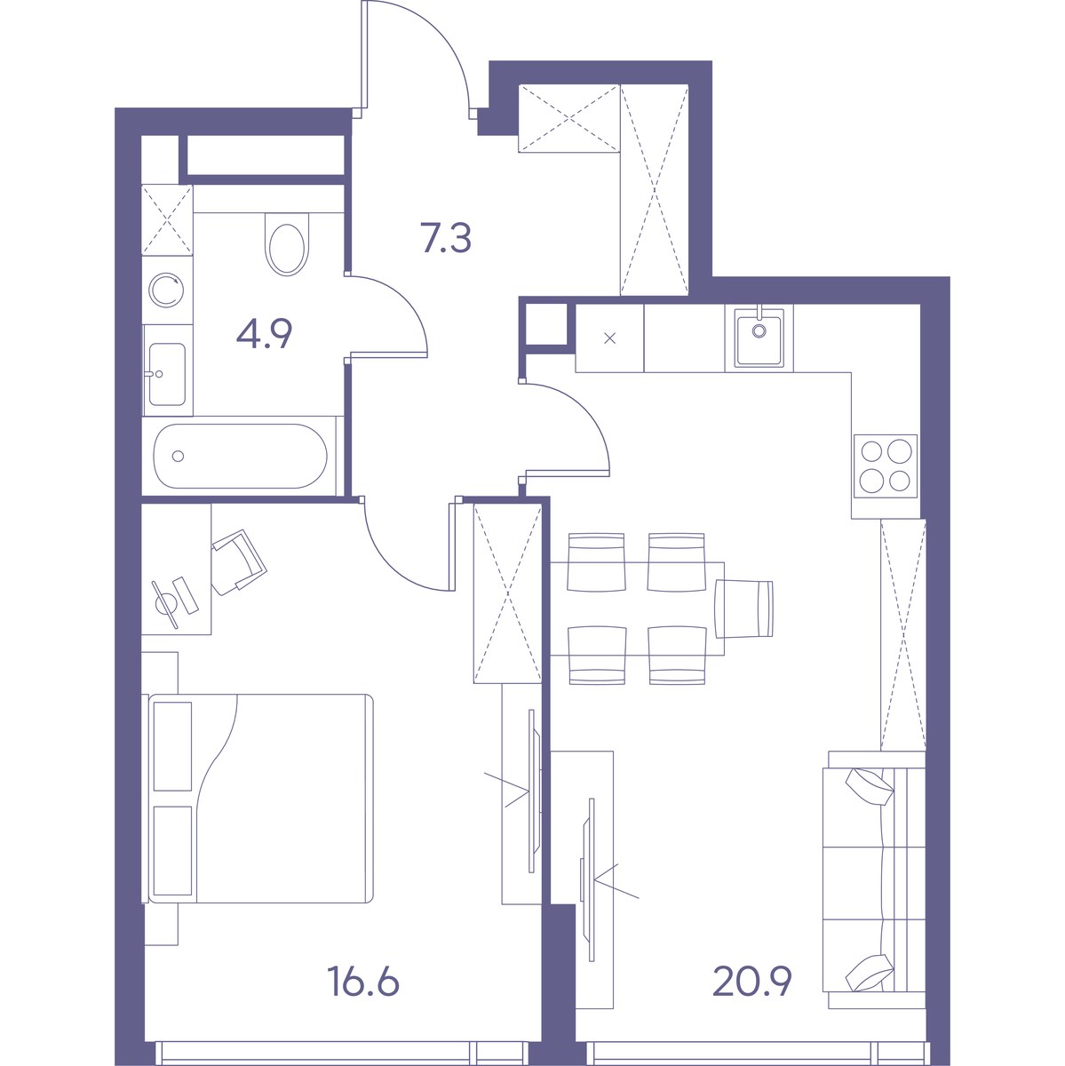Планировка 49.7 м²