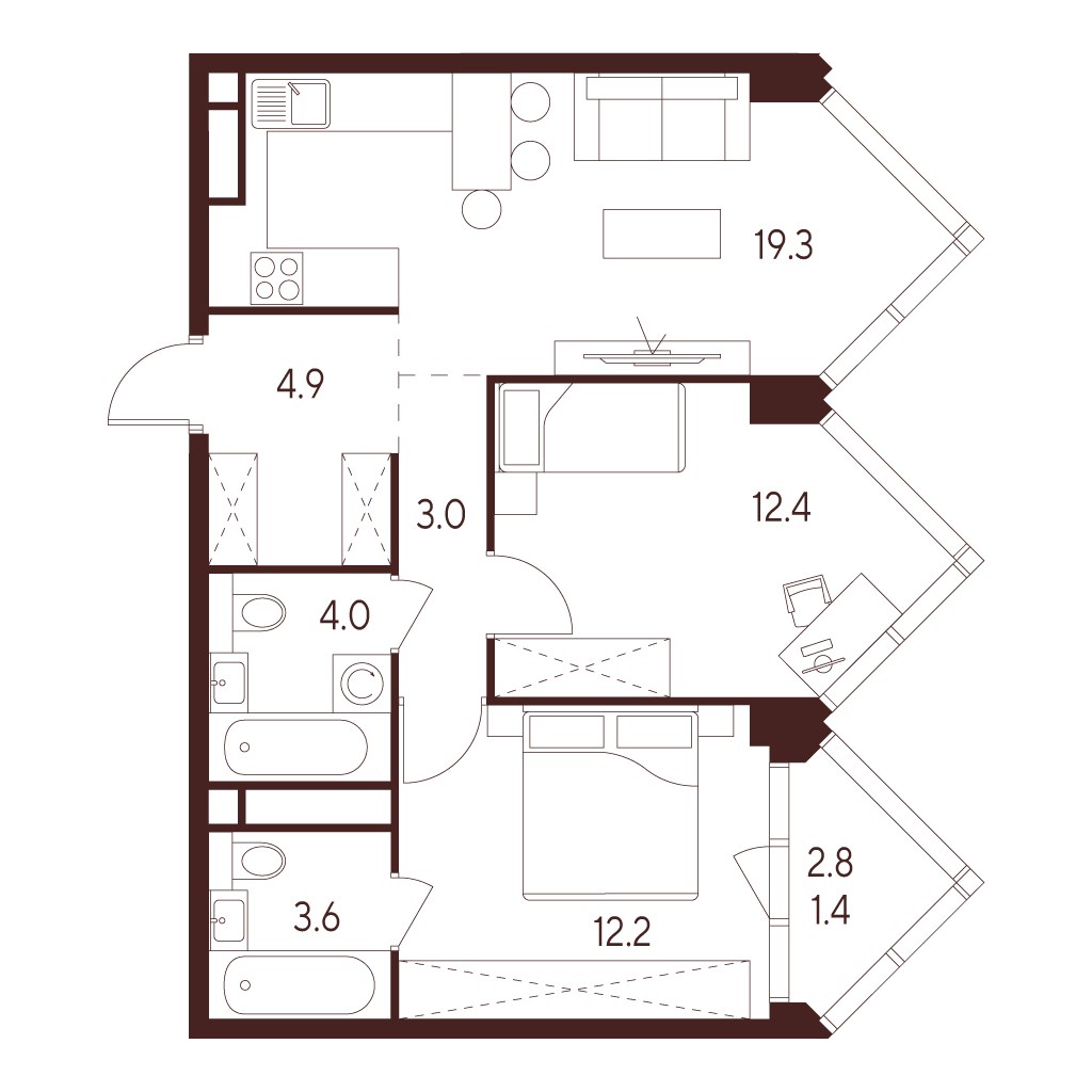Планировка 60.8 м²