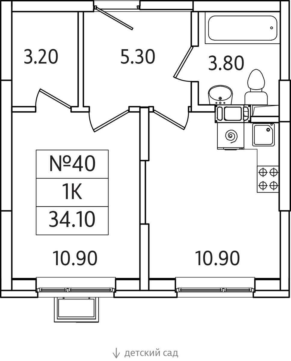 Планировка 34.1 м²