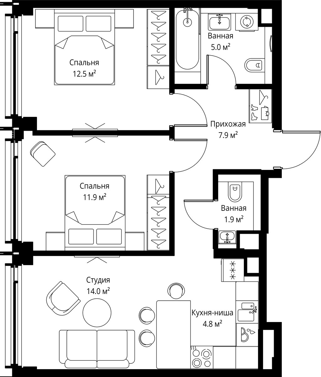 Планировка 58.0 м²