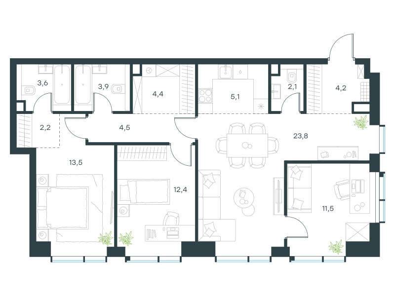 Планировка 91.2 м²