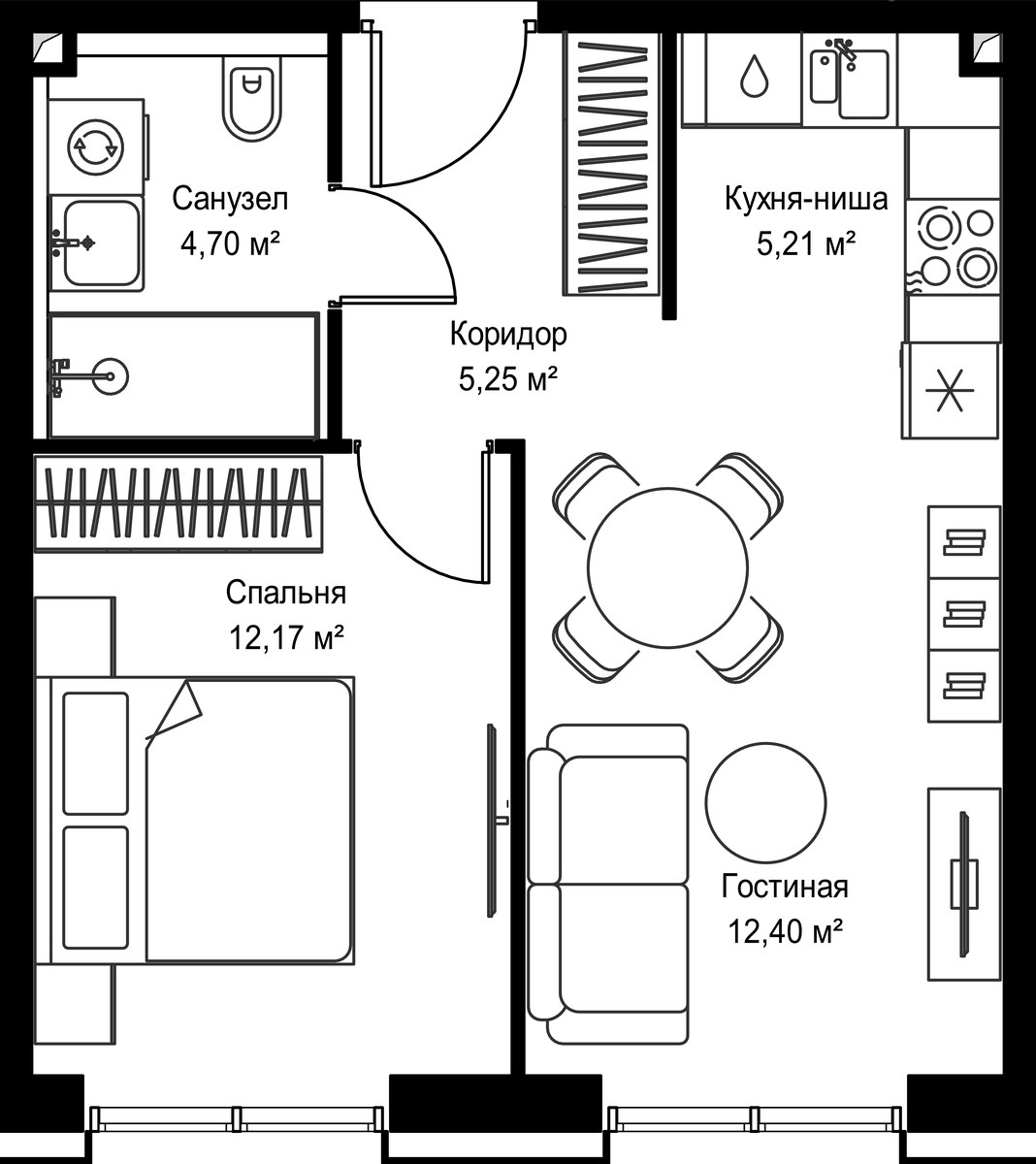 Планировка 39.73 м²