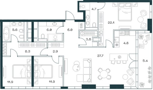 Планировка 130.8 м²