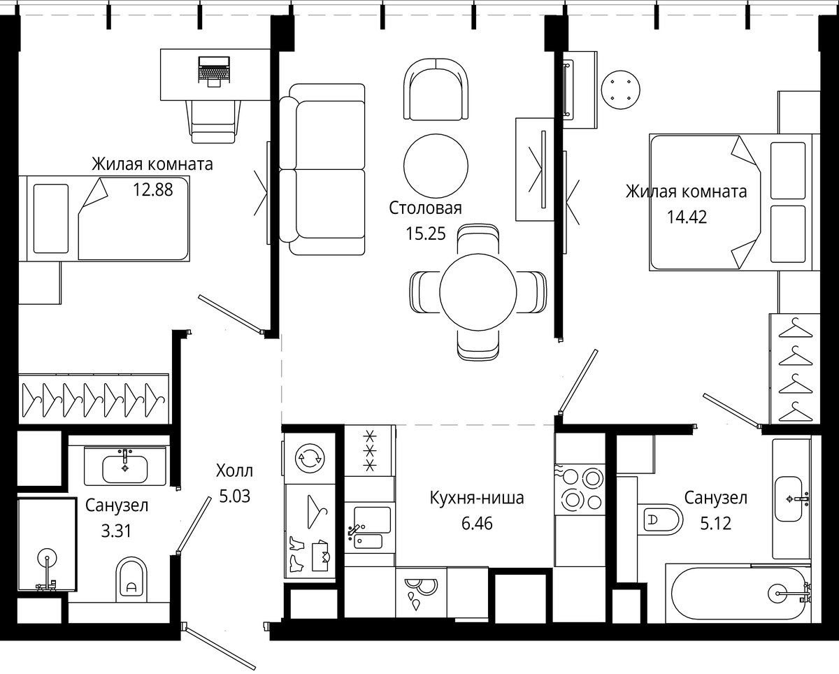 Планировка 62.4 м²