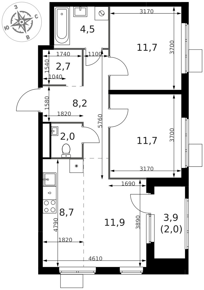 Планировка 63.4 м²