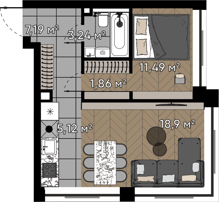 Планировка 47.8 м²