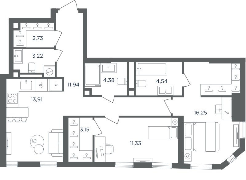Планировка 71.45 м²