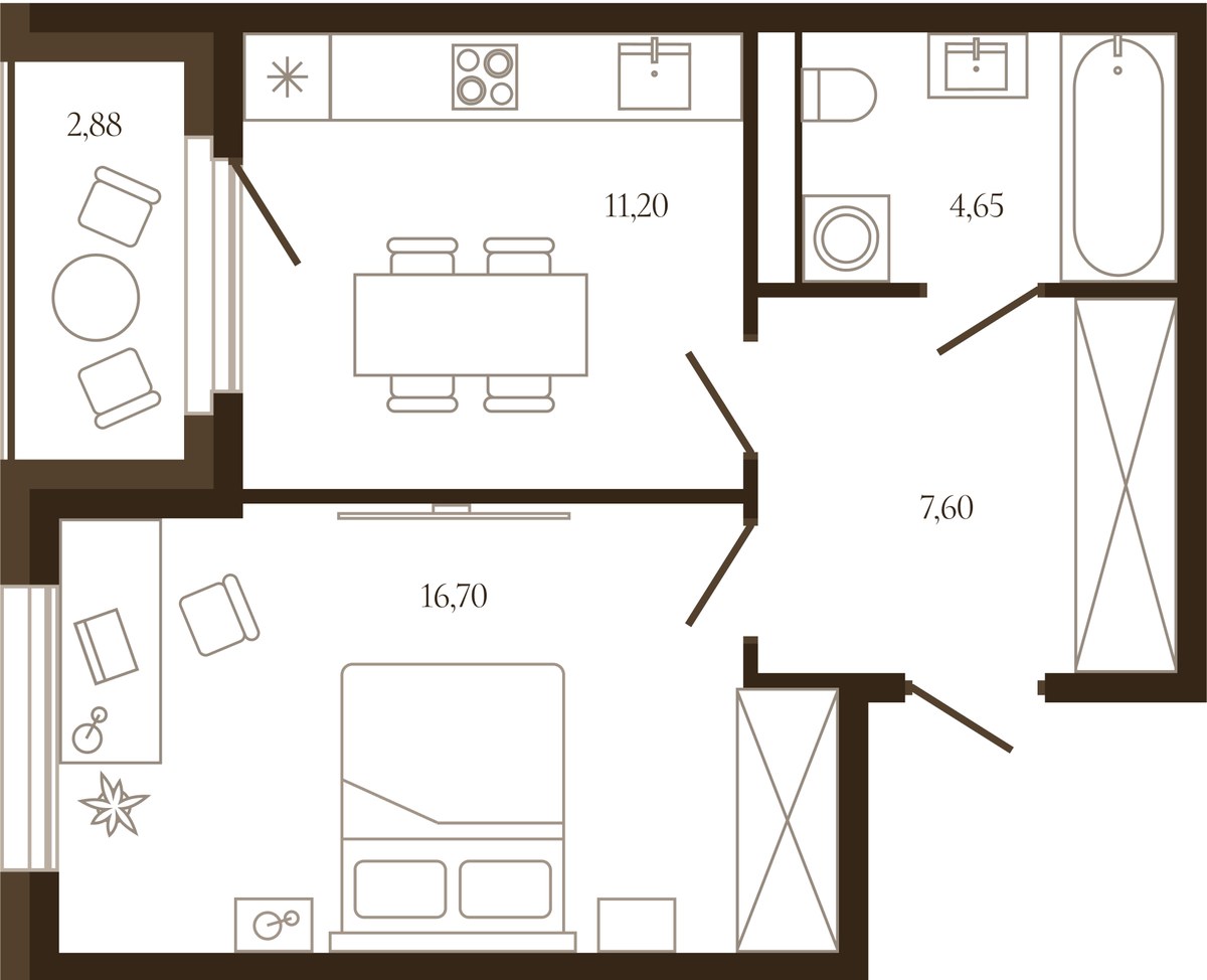 Планировка 41.59 м²
