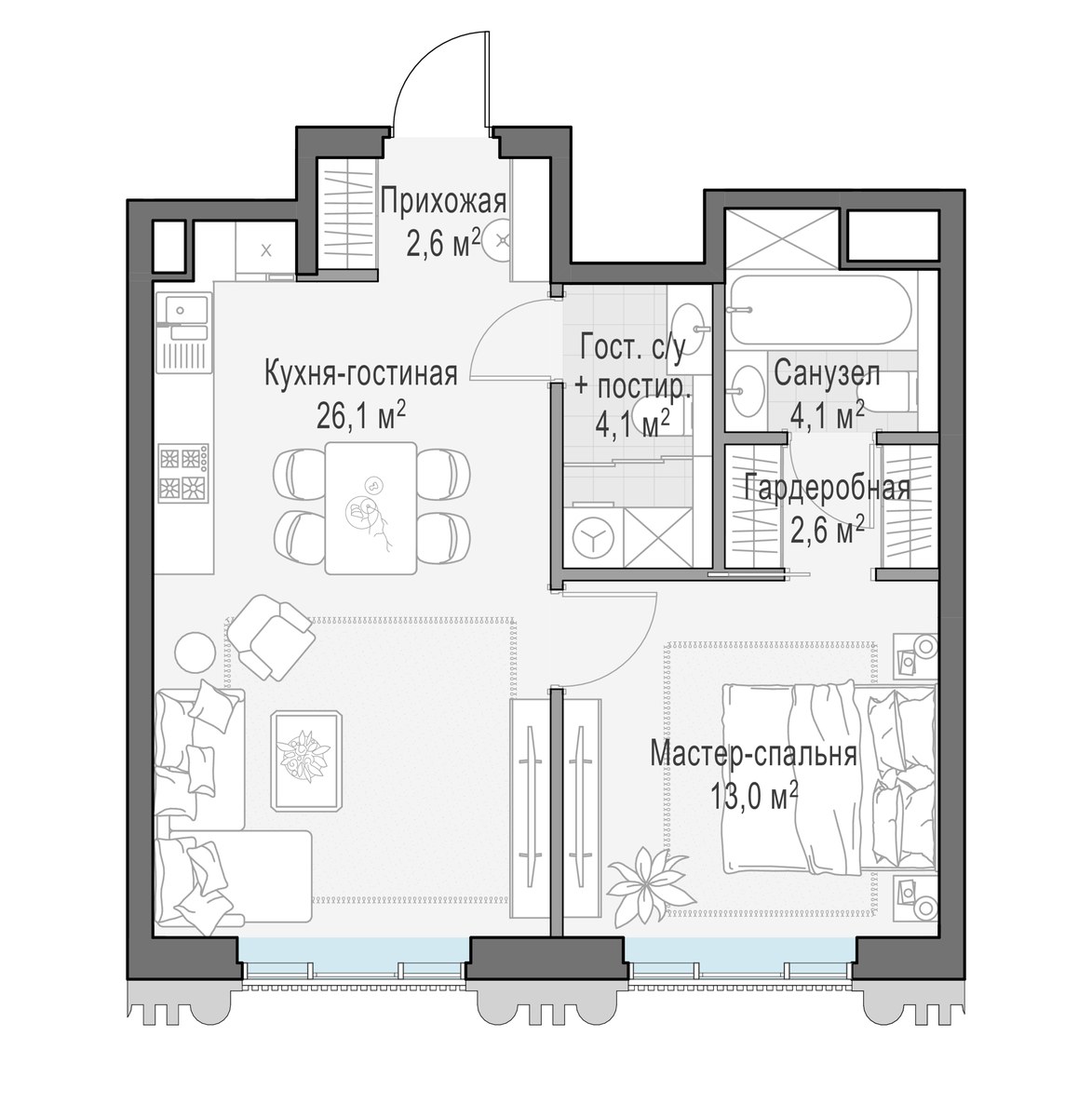 Планировка 52.0 м²