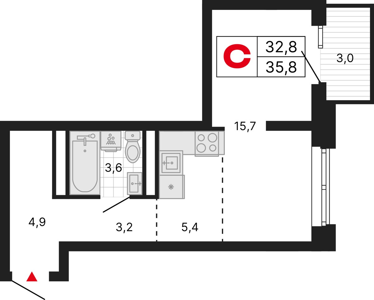Планировка 35.8 м²