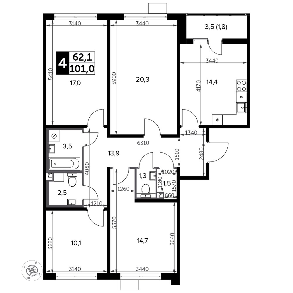 Планировка 102.5 м²