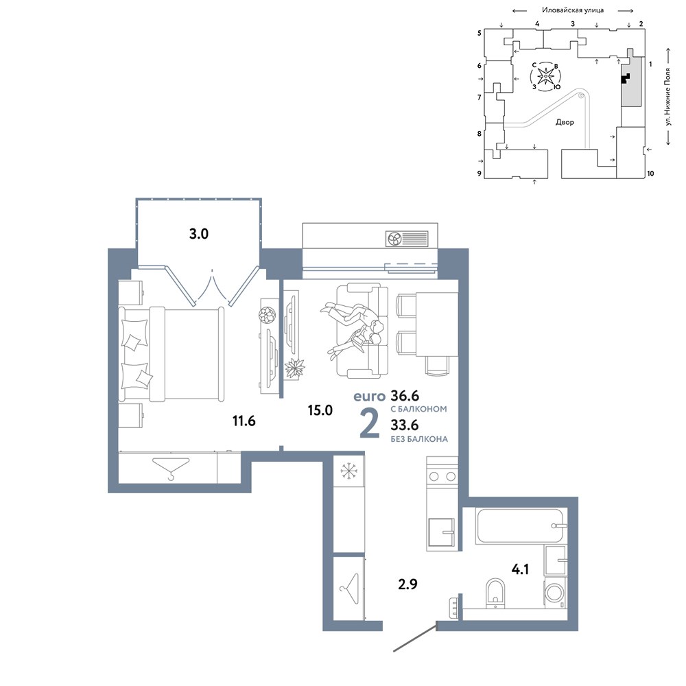 Планировка 36.6 м²