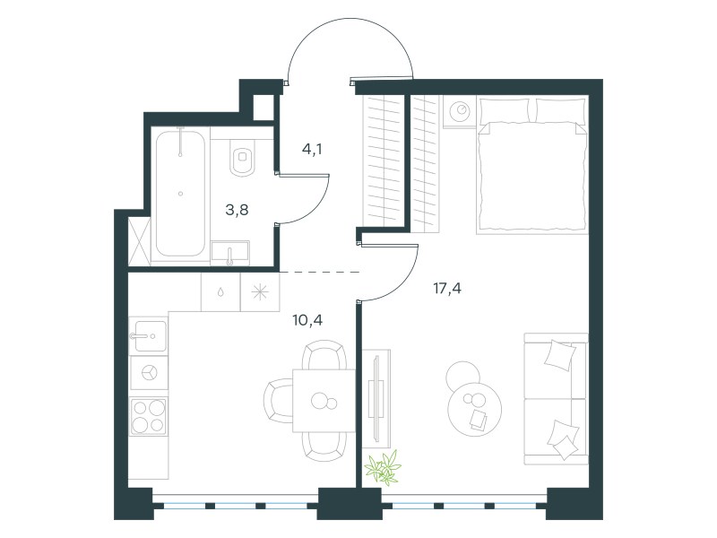 Планировка 35.7 м²