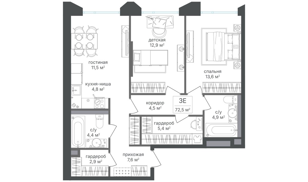 Планировка 72.7 м²