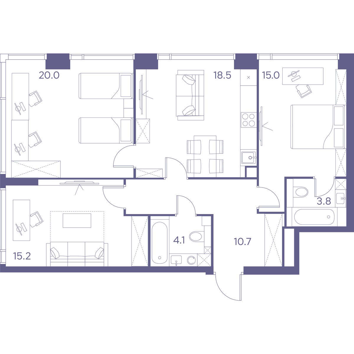 Планировка 87.3 м²