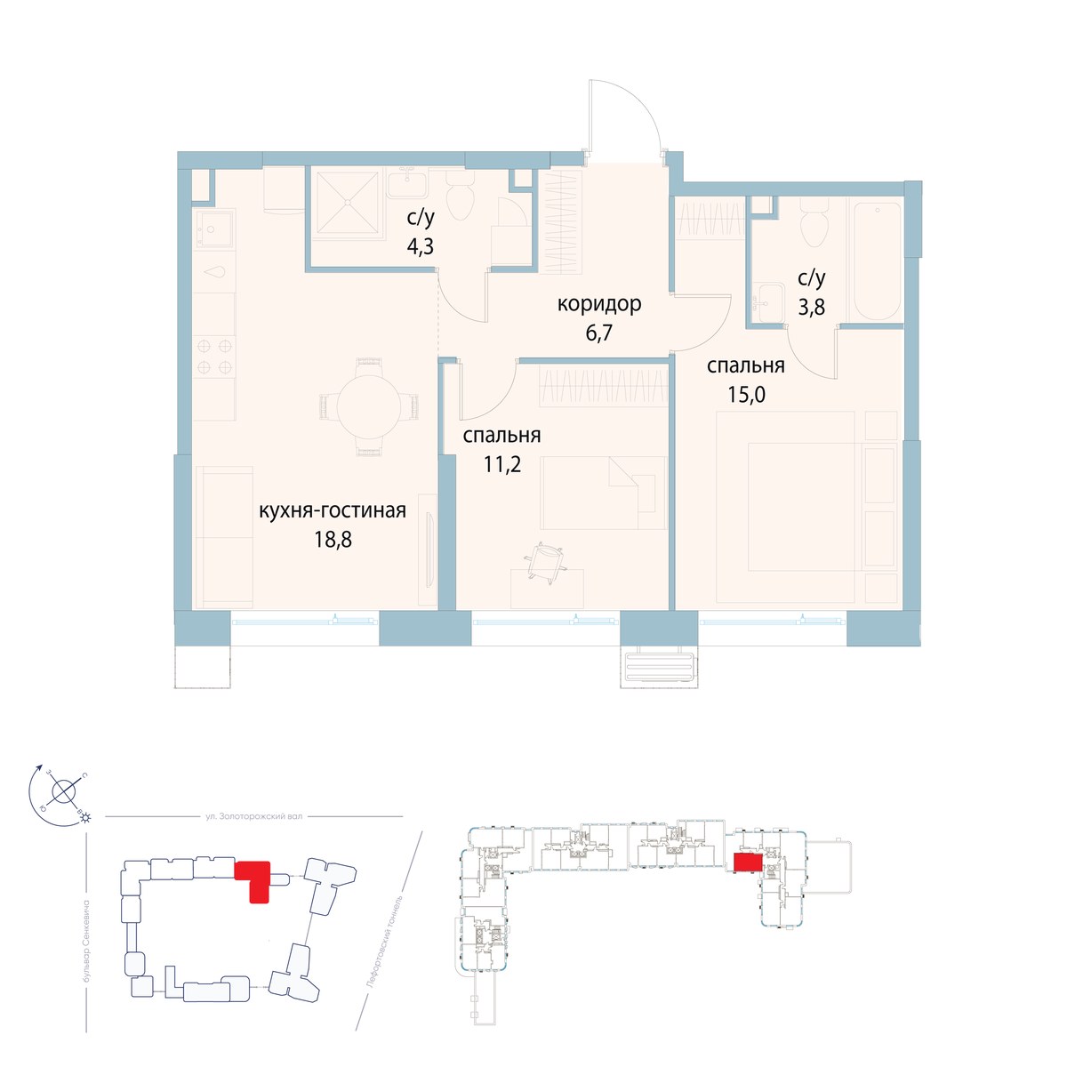 Планировка 59.8 м²