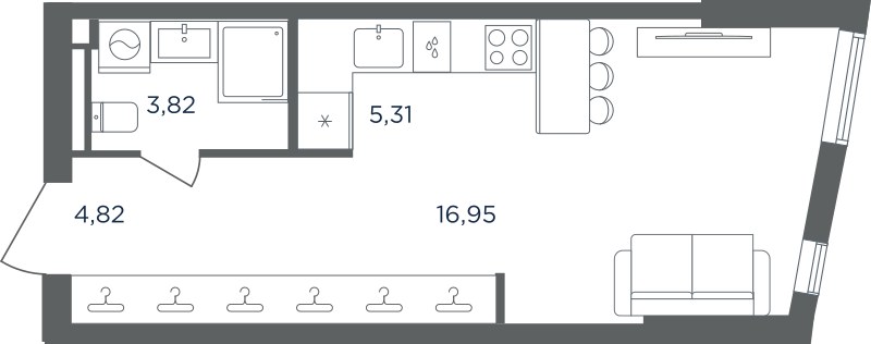 Планировка: 1-комнатная, 30.9 м²