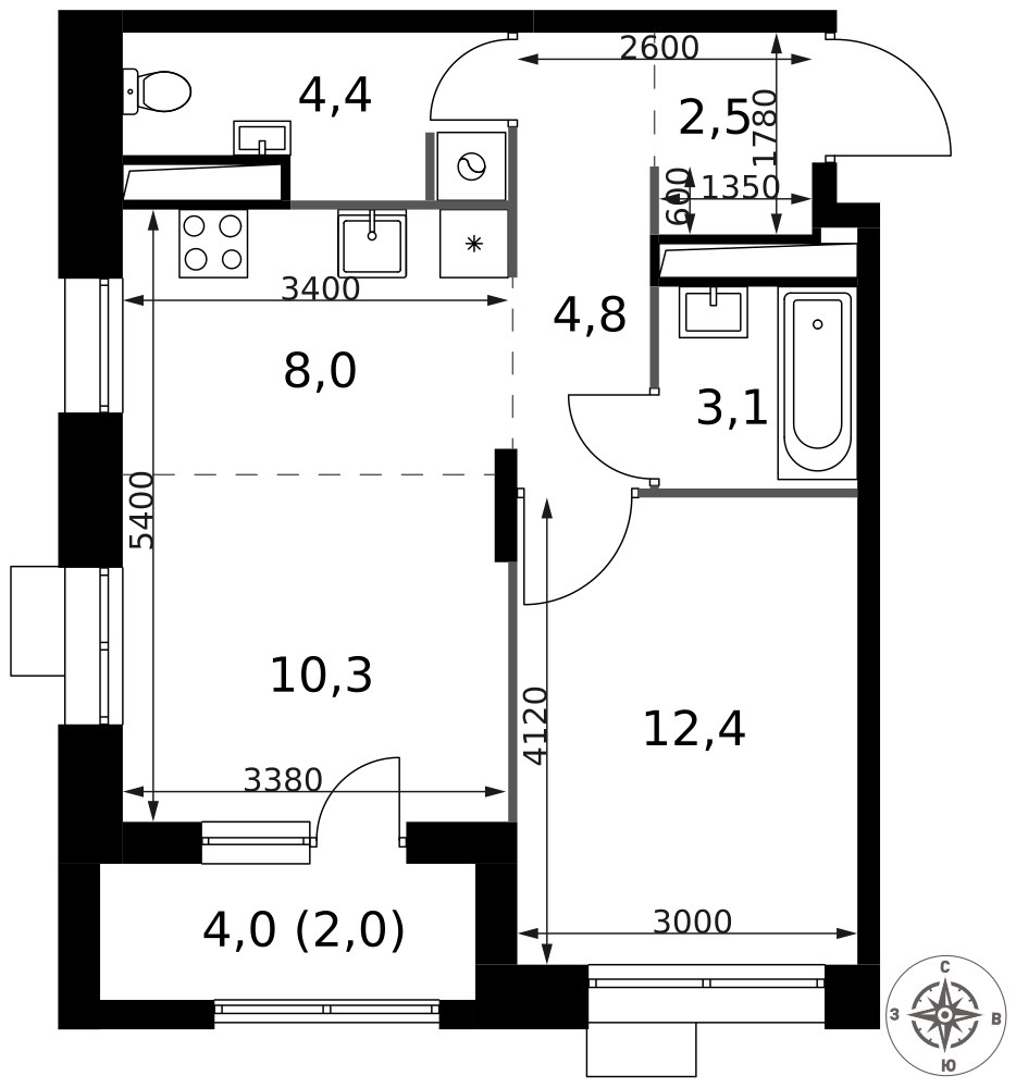 Планировка 47.5 м²