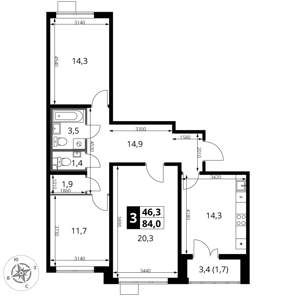 Планировка 84.1 м²