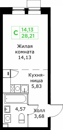 Планировка: Студия, 28.2 м²