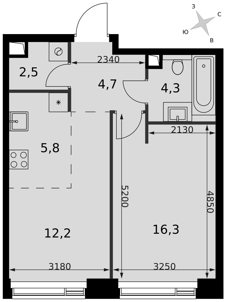 Планировка 45.8 м²