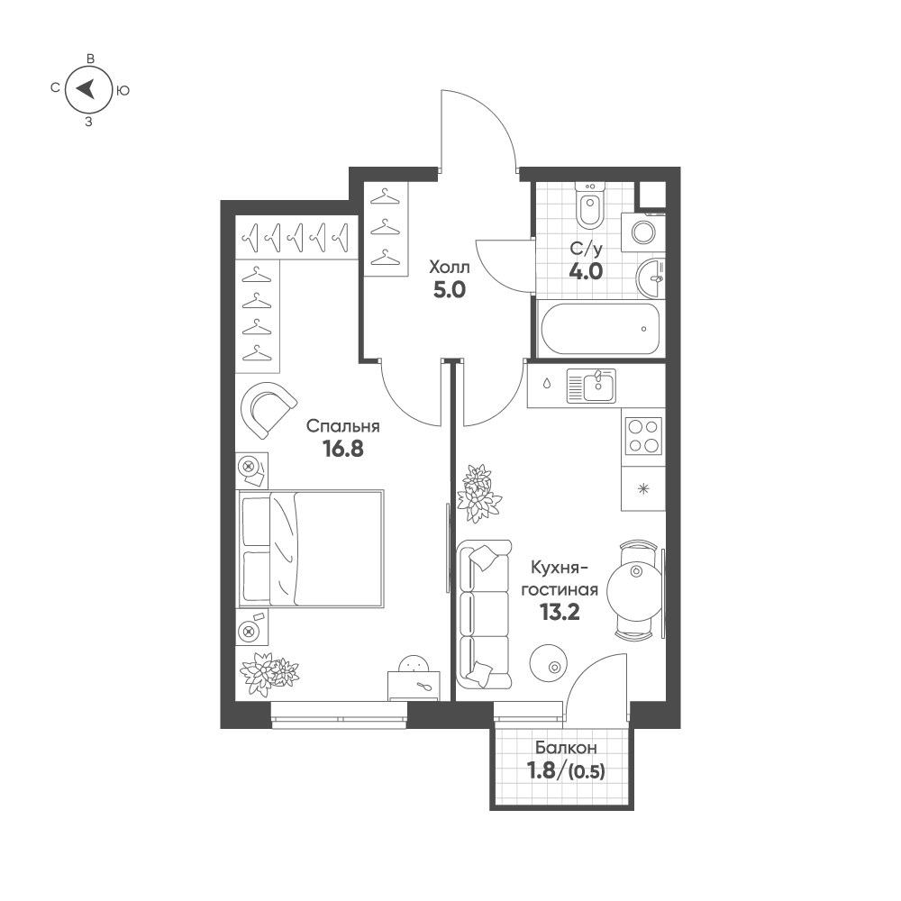 Планировка 39.5 м²