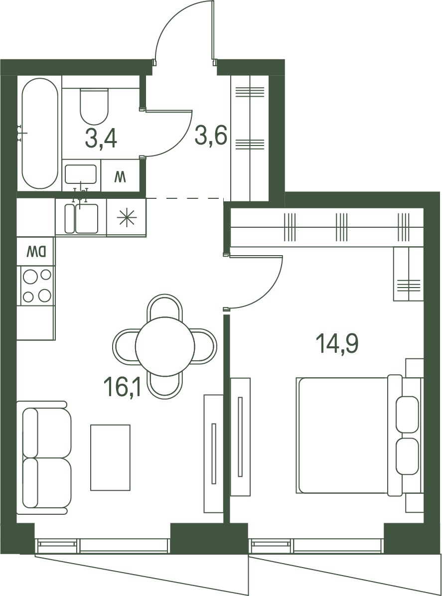 Планировка 38.0 м²