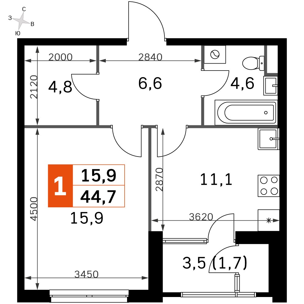 Планировка 42.6 м²