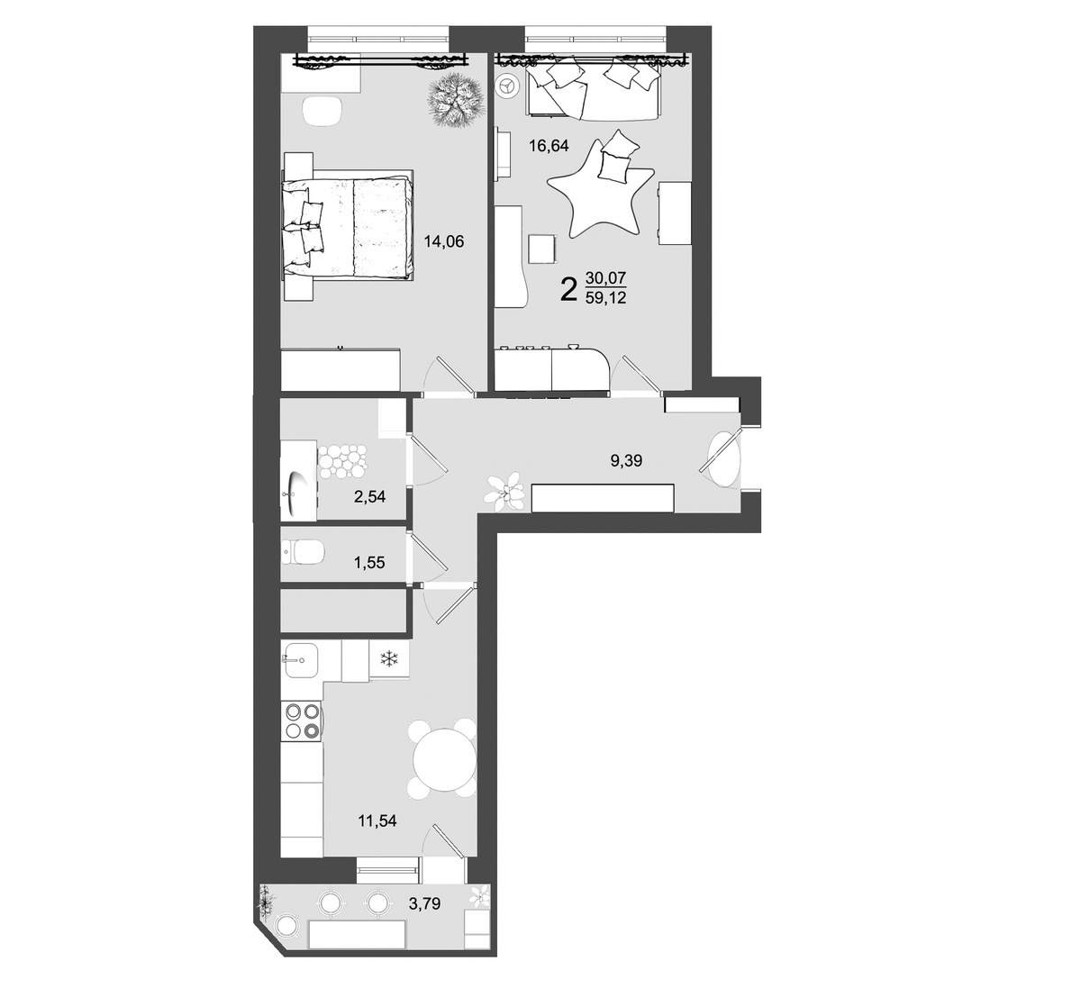 Планировка 59.12 м²