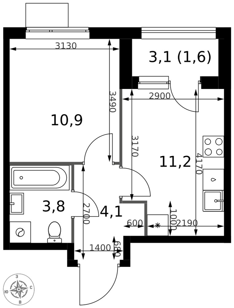 Планировка 31.6 м²