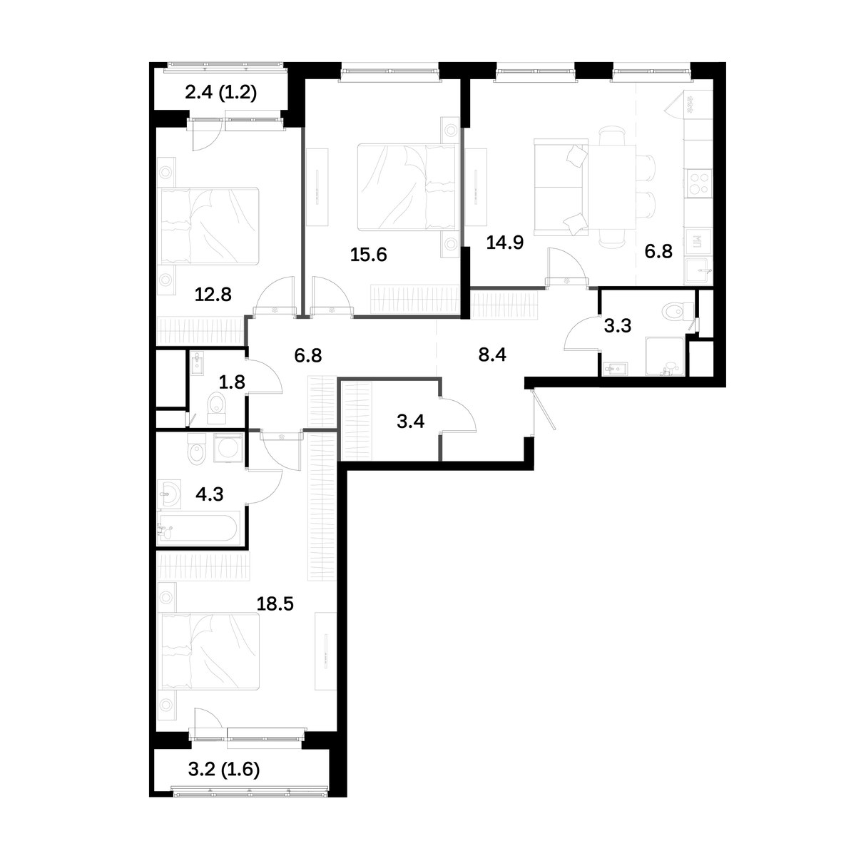 Планировка 99.4 м²