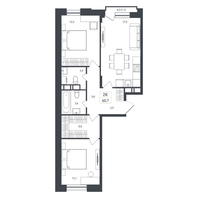 Планировка 62.9 м²