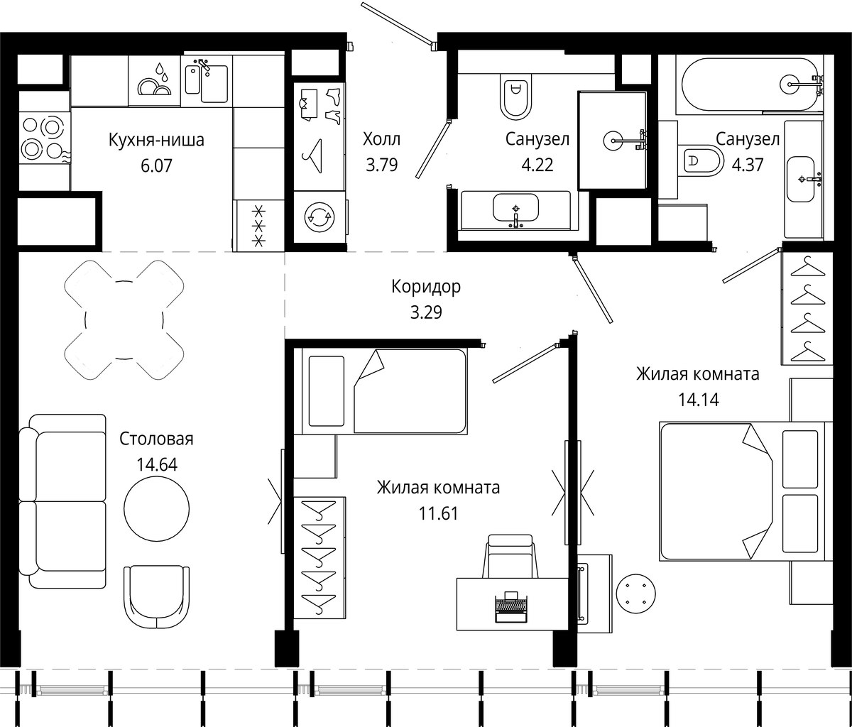 Планировка 62.1 м²