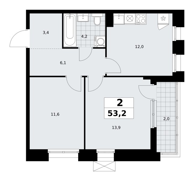 Планировка 53.2 м²