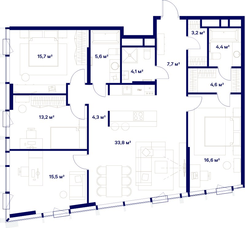 Планировка 128.7 м²