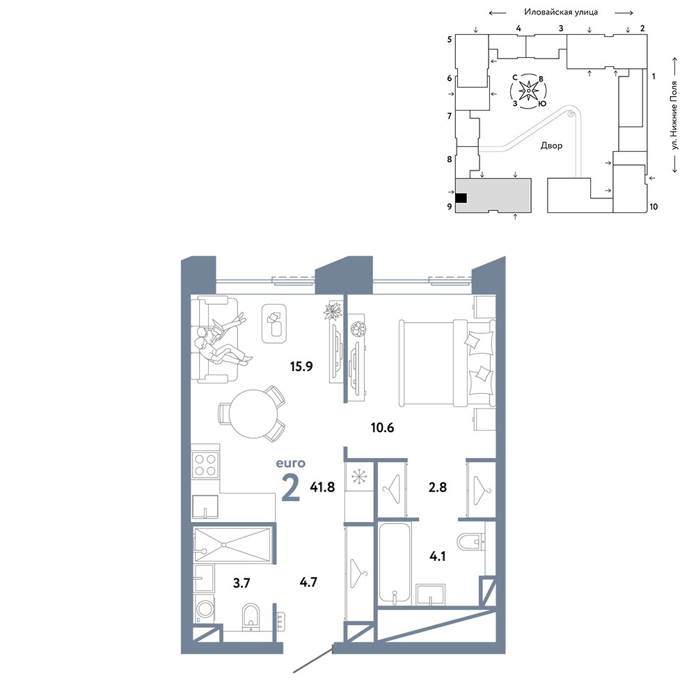 Планировка 41.8 м²