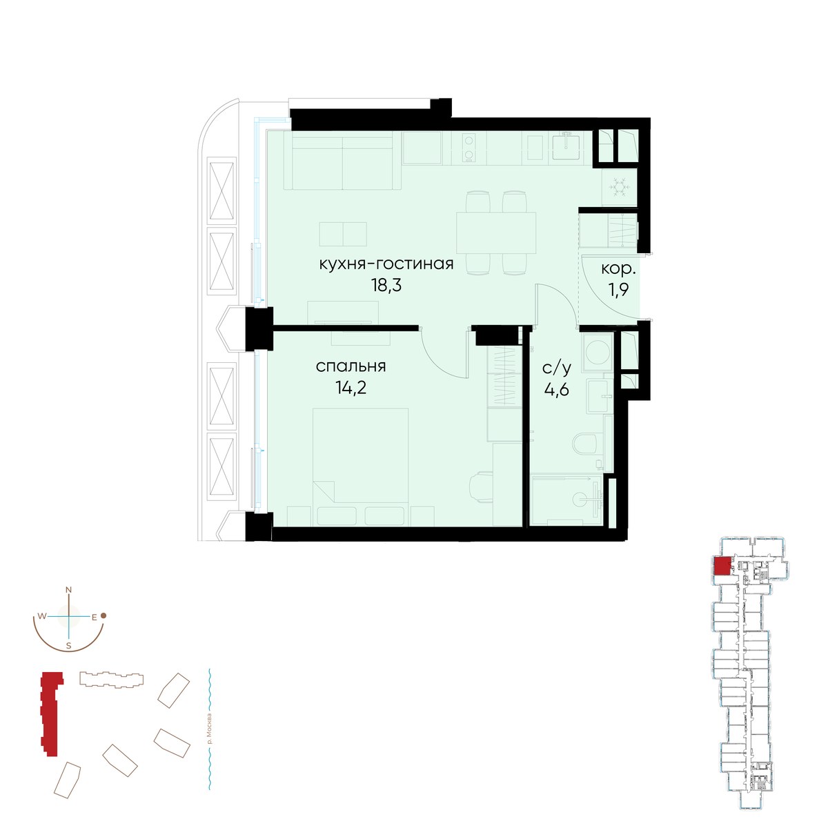 Планировка 39.0 м²
