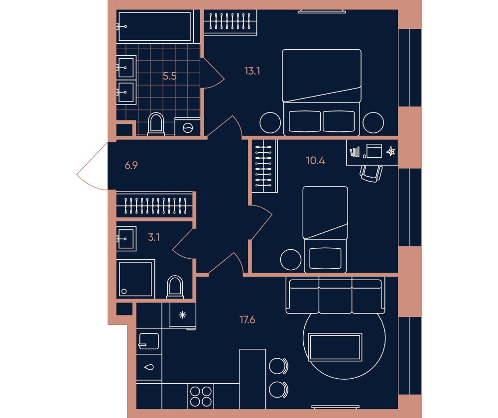 Планировка 56.6 м²