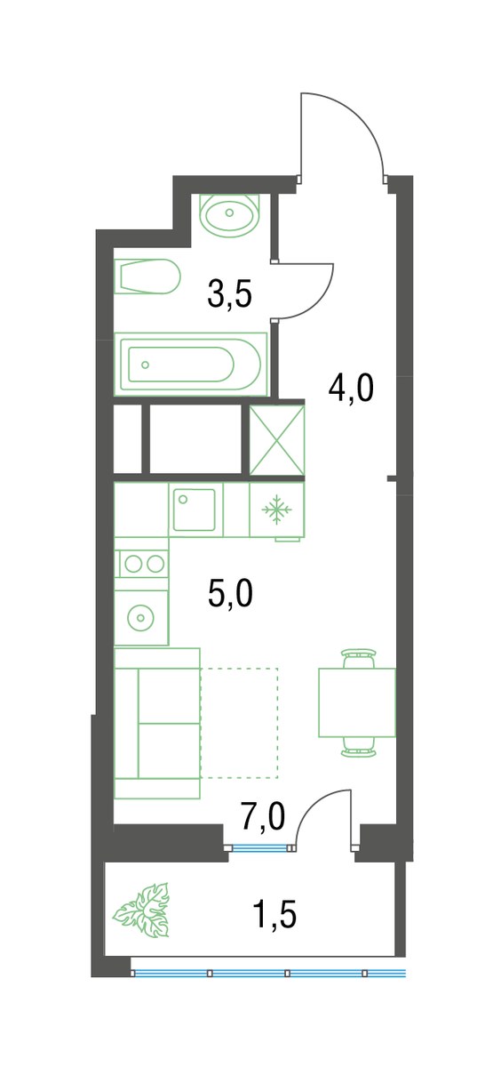 Планировка 20.8 м²