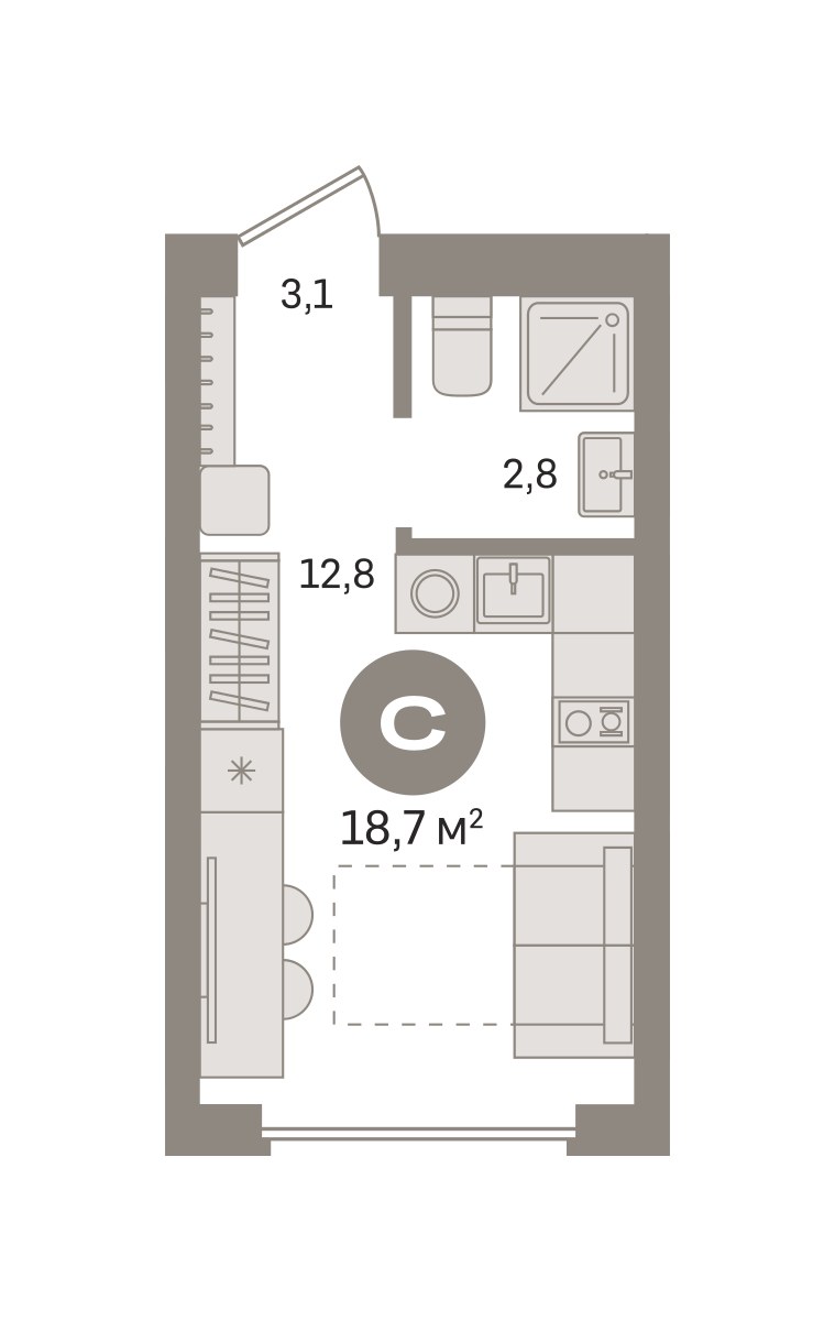 Планировка 18.66 м²