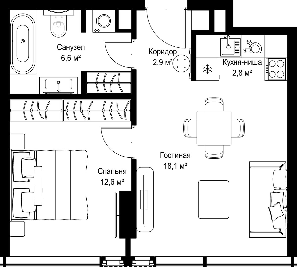 Планировка 43.0 м²
