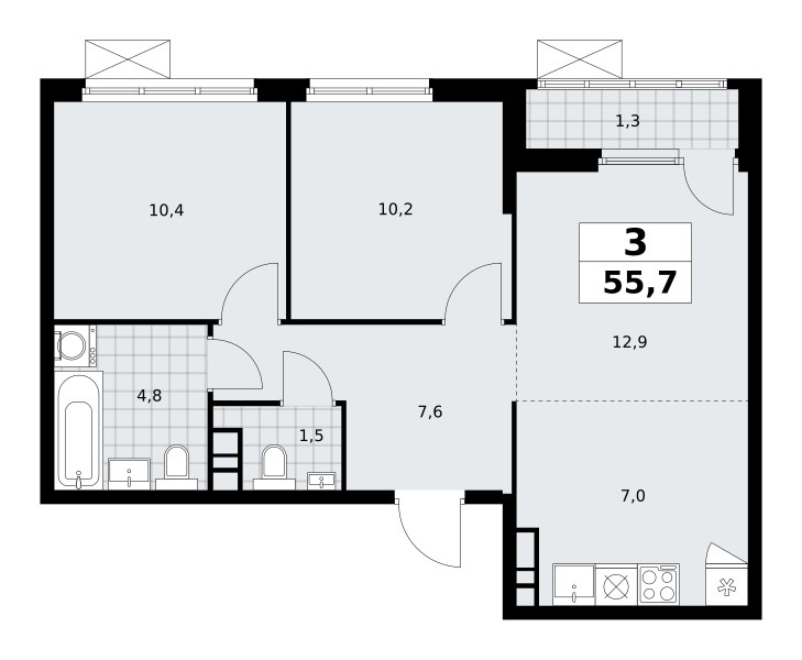 Планировка 55.7 м²