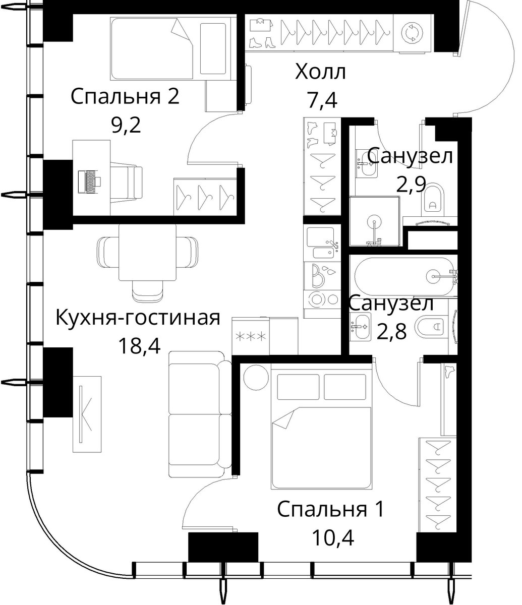 Планировка 51.1 м²
