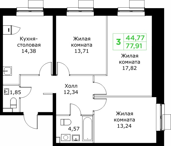 Планировка 77.9 м²