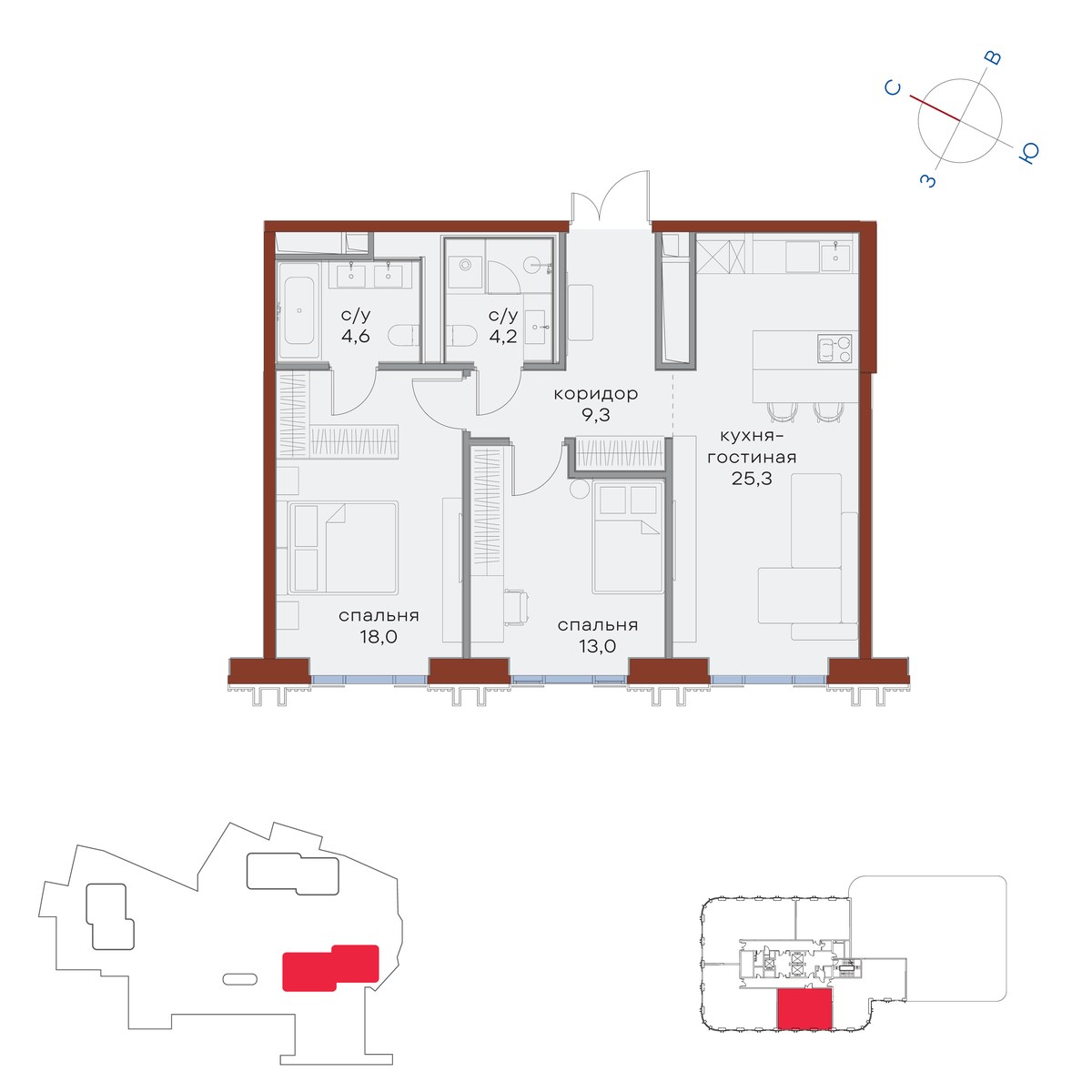 Планировка 74.4 м²